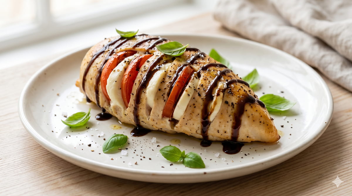 Caprese-stuffed chicken with basil and balsamic