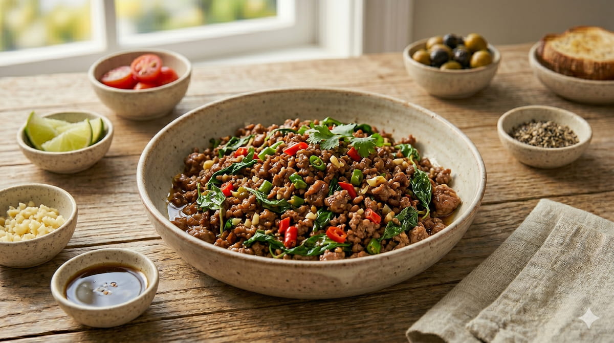 Thai holy basil beef with chilies and lime